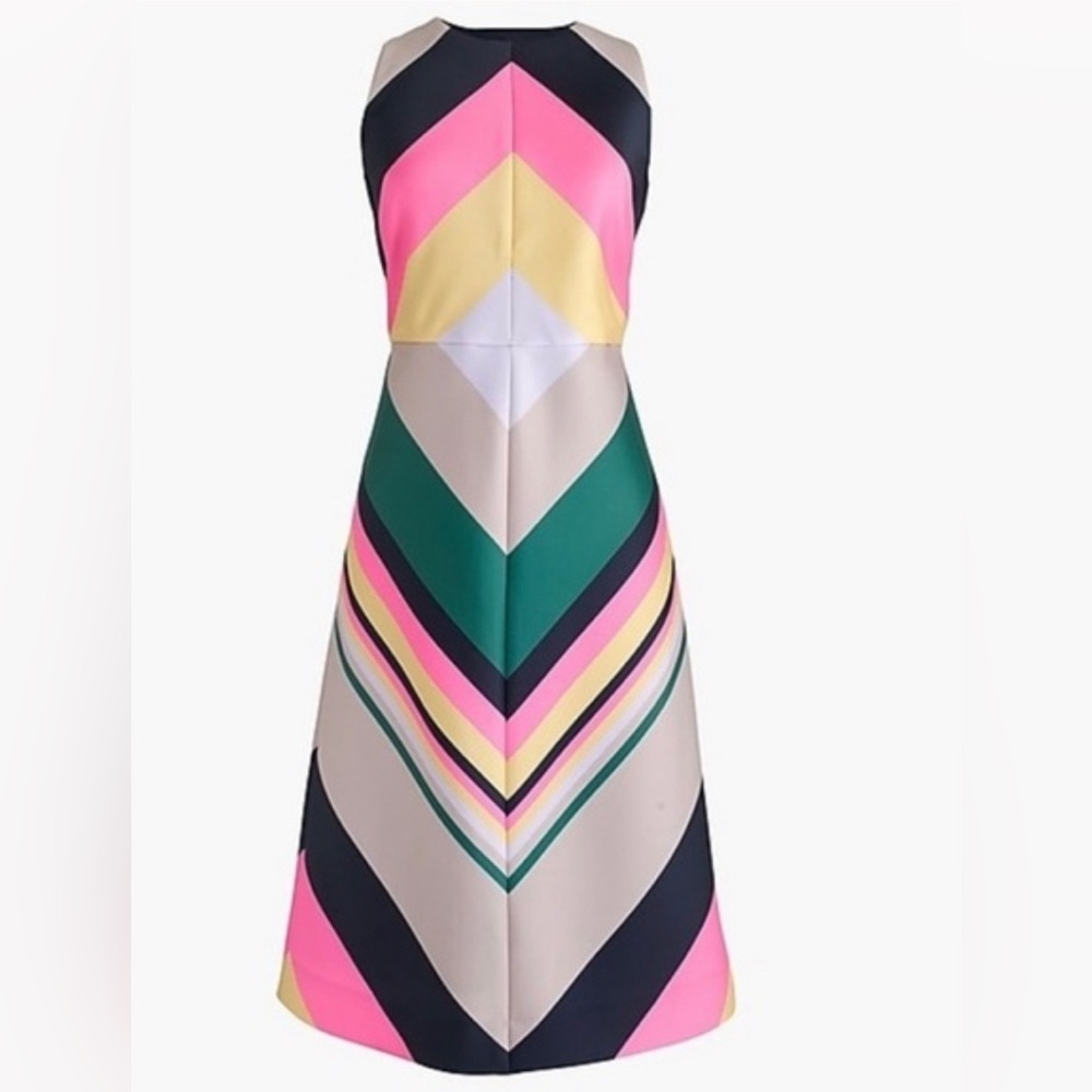 J. Crew Multicolor Chevron Midi Dress in Pink, Navy, Green, Yellow, Cream - Picture 4 of 10